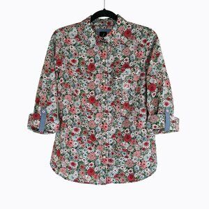 Nautica Jeans Floral Bloom Shirt SzS Cotton Roll-Tab Preppy Y2K Nautical Coastal
